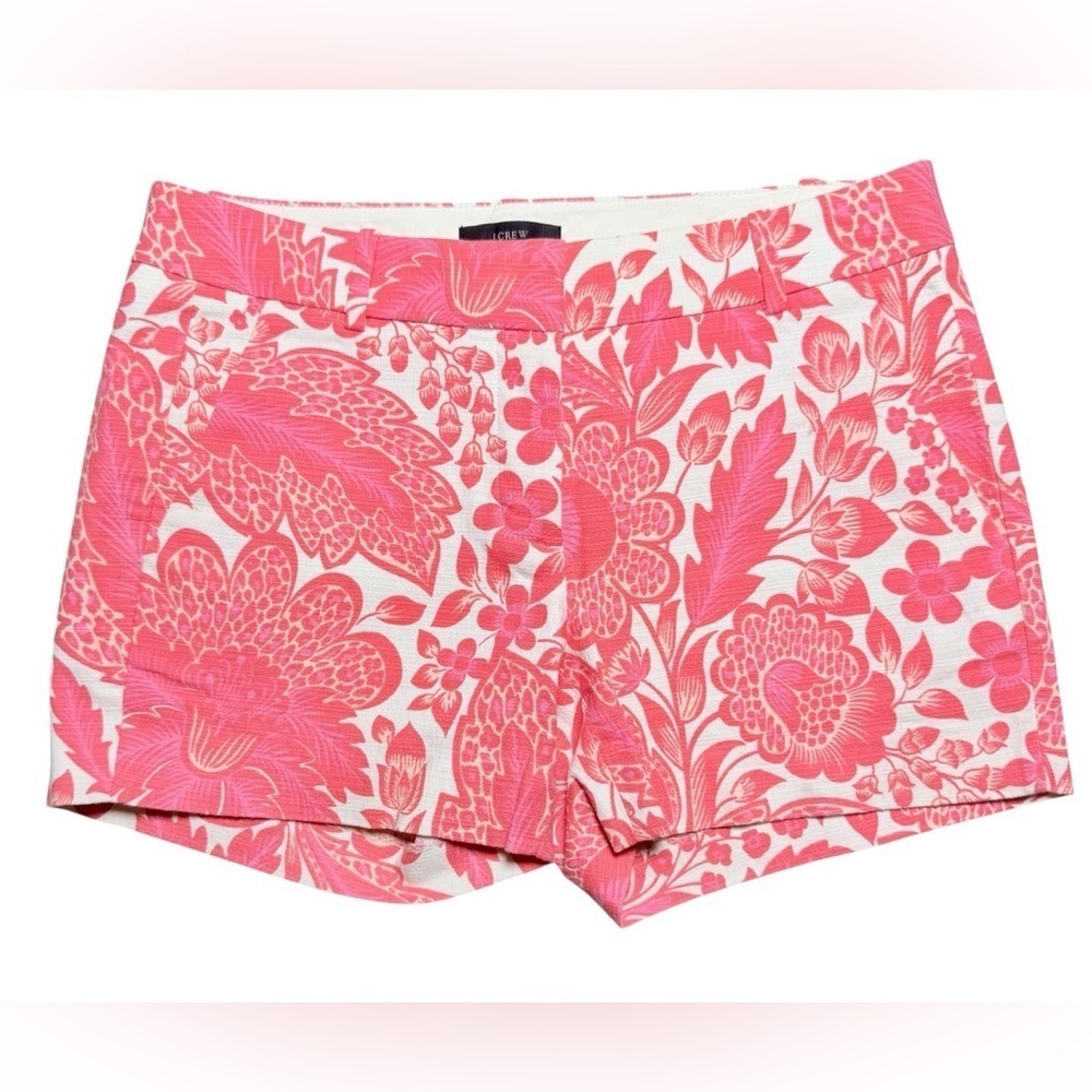 J.Crew Chino Shorts Women’s Size 0 Pink White Floral Print Cotton Spandex